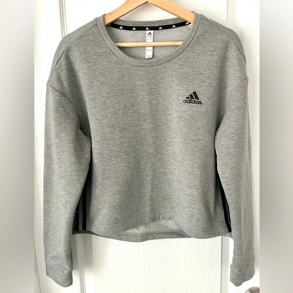 ADIDAS PRIME-GREEN Boxy Cropped 3-Stripe Sweatshirt - Grey Heather - M - Picture 7 of 9